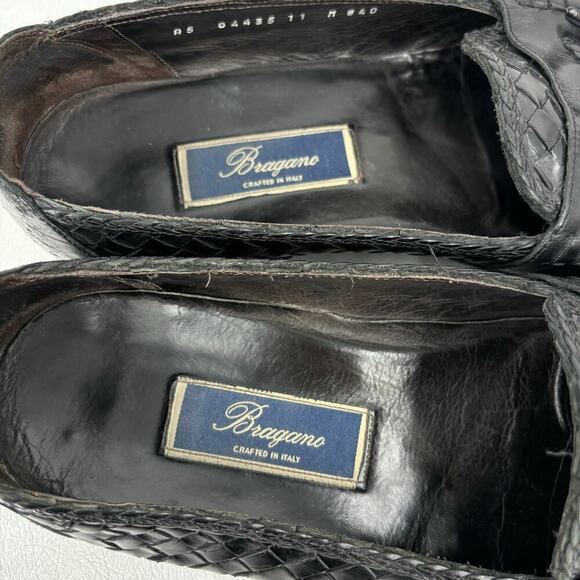 Bragano‎ Kiltie Tassel Loafer Dress Shoe Men\'s Size 11 Woven Black Leather Italy main image 9